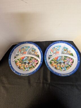 Walt Disney World Parks Souvenir Divided Plate Mickey Dumbo ~ 10" SET LOT OF 2